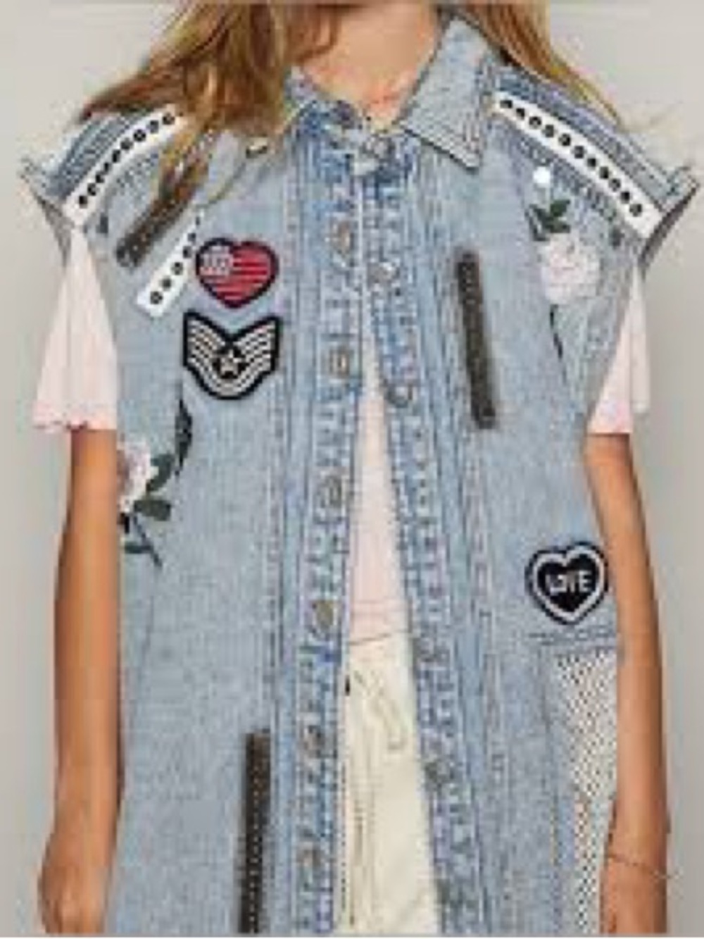 NWOT Patch Denim Vest / oversized shirt